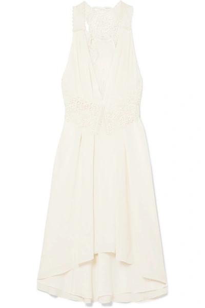 Victoria Beckham Asymmetric Lace-trimmed Silk-chifffon Dress In White