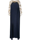 MARCHESA X RAMADAN EMBROIDERED FLORAL DRAPED KAFTAN DRESS