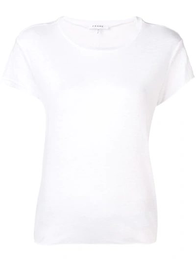Frame Round-neck Linen T-shirt In Blanc