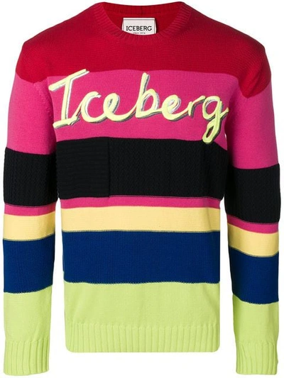 Iceberg Men's Multi-stripe Cotton Sweater In Red