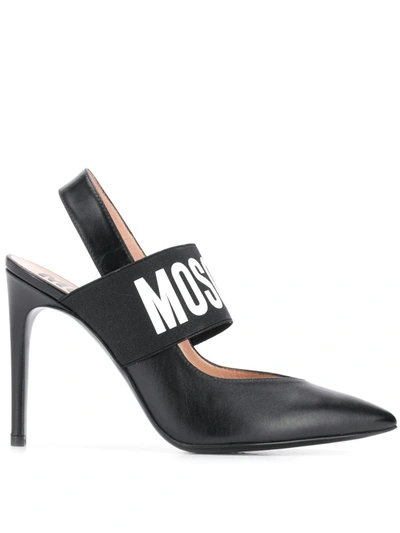 Moschino Logo Strap Pointed Toe Slingback Pump In Black