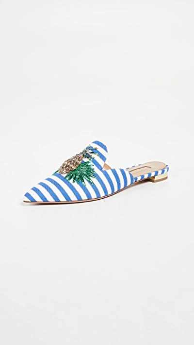 Aquazzura Pineapple Crystal-embellished Striped Mules In Blue