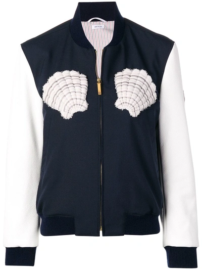 Thom Browne Deerskin Sleeves Varsity Jacket In Blue