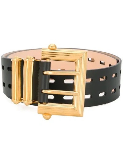 Versace Square Buckle Leather Waist Belt In Black