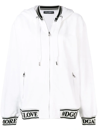 Dolce & Gabbana Logo Printed Full Zip Sweatshirt Hoodie In White