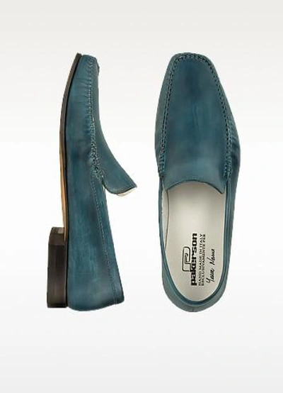 Gucci Shoes Sky Blue Italian Handmade Leather Loafer Shoes In Blue,green