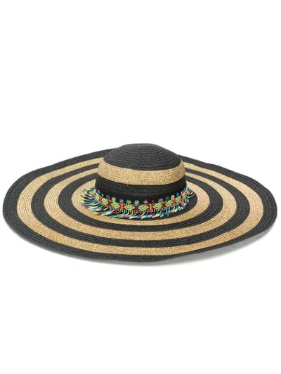 Etro Striped Wide Brim Hat W/ Beads In Black
