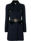 Gucci Embellished Wool-blend Coat In Blue