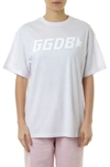 GOLDEN GOOSE T SHIRT IN LILAC COTTON WITH LOGO PRINT,10840412