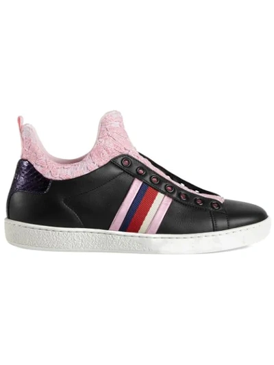 Gucci Gg Web Lace Insert Trainers In Schwarz