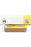 MARNI MARNI WOMAN CRYSTAL-EMBELLISHED COLOR-BLOCK LEATHER CLUTCH NEUTRAL,3074457345620312881
