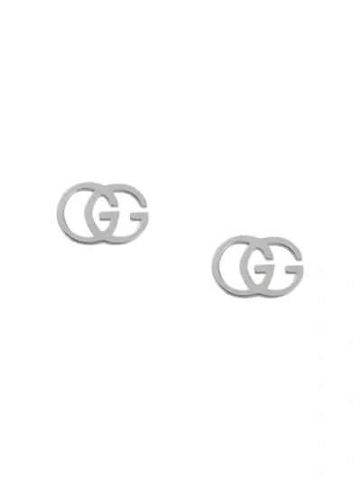 Gucci 18k Gold Running G Stud Earrings In White