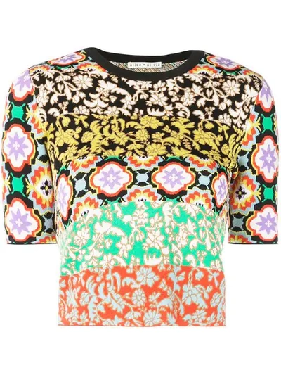 Alice And Olivia Ciara Crew Neck Short Sleeve Sweater In Multi