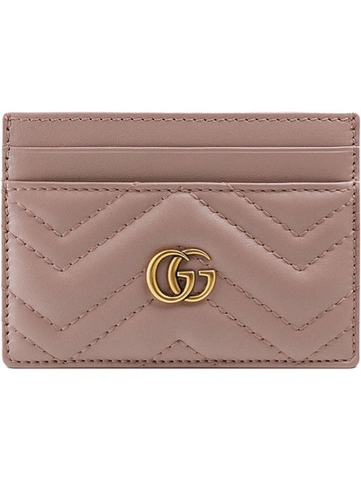 Gucci Leather Gg Marmont Card Holder In Pink