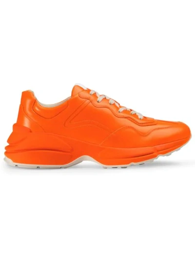 Gucci Rhyton Fluorescent Leather Trainer In Orange
