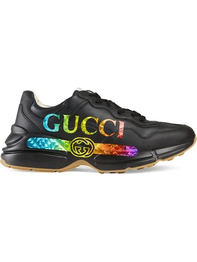 Gucci Black Vintage Rython Sneakers In Black,rainbow