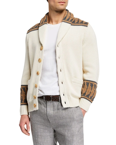 Brunello Cucinelli Men's Shawl-collar Cotton Cardigan In Beige