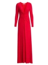 HALSTON HERITAGE V-Neck Ruched Jersey Gown
