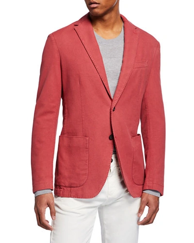 Neiman Marcus Men's Washed Silk-blend Two-button Jacket In Red