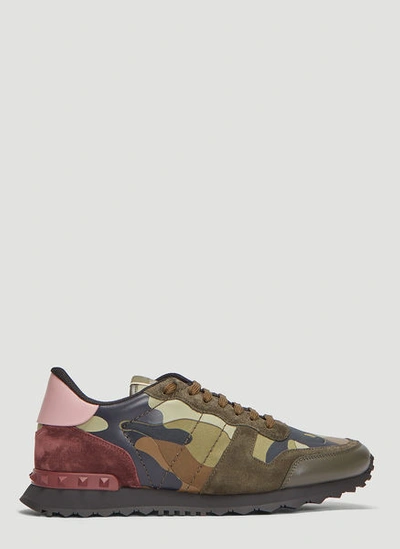 Valentino Garavani Rockrunner Camo Print Sneakers In Khaki