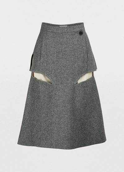 Maison Margiela Wool Midi Skirt In White / Black