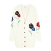 RED VALENTINO CREAM EMBROIDERED CABLE-KNIT CARDIGAN