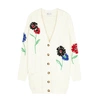 Red Valentino Embroidered Cable-knit Cotton Cardigan In Cream