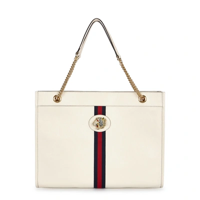 Gucci Rajah Web-striped Leather Tote Bag In White