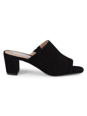 black suede mules block heel