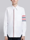 THOM BROWNE WHITE OXFORD BICOLOR 4-BAR ZIP-FRONT SHIRT,MWL275A0314313009269