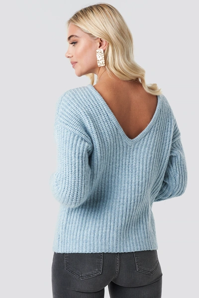 Na-kd Boxy V-back Knitted Sweater - Blue In Light Blue