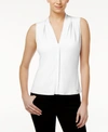 Calvin Klein Gathered V-neck Sleeveless Top In White