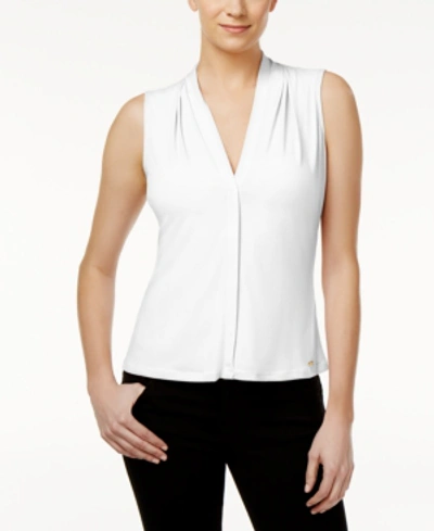 Calvin Klein Gathered V-neck Sleeveless Top In White