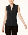 Calvin Klein Gathered V-neck Sleeveless Top In Black