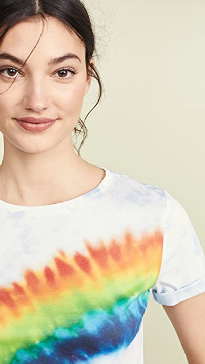 Alice And Olivia Shira Roll Sleeve Rainbow Tee In Rainbow Tie Dye