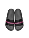 DSQUARED2 BLACK AND NEON PINK TAPE WOMENS FLIP FLOP POOL SANDALS,10841238