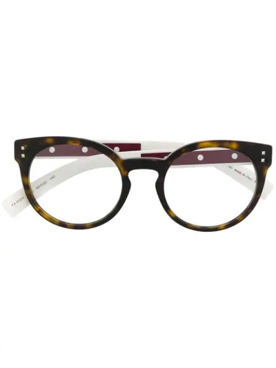 Valentino Garavani Valentino Eyewear Round Glasses - 棕色 In Brown