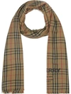 BURBERRY EMBROIDERED VINTAGE CHECK LIGHTWEIGHT CASHMERE SCARF