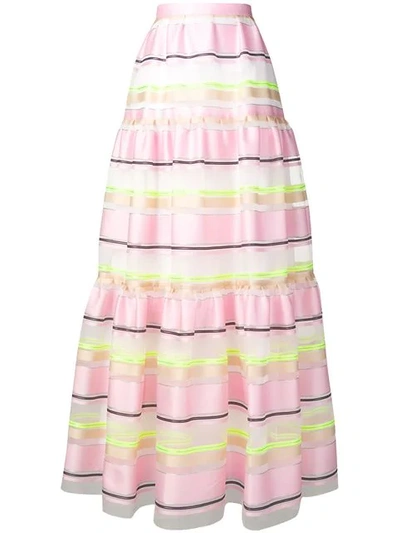 Delpozo Striped-organza Tiered Maxi Skirt In Pink