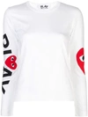 Comme Des Garçons Play Comme Des Garcons Play White And Red Logo Single Heart Long Sleeve T-shirt In White
