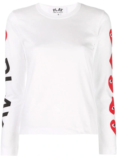 Comme Des Garçons Play Comme Des Garcons Play White And Red Logo Hearts Long Sleeve T-shirt