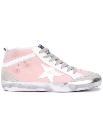 Golden Goose Mid Star Trainers In Pink Nabuk/white Star In Grey
