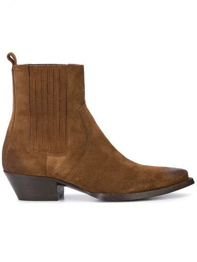 Saint Laurent Western Ankle Bootie In Brown