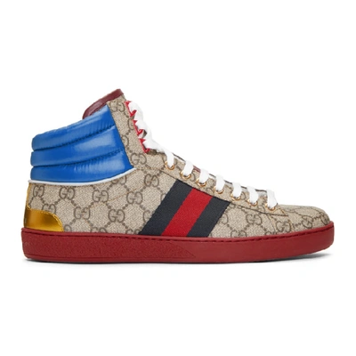 Gucci Men's Ace Gg High-top Trainer In Beige