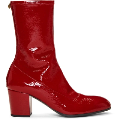 Gucci Printyl Patent Leather Zip Boot In Rosso