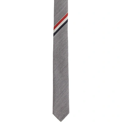 Thom Browne Striped Cotton Tie In Grey
