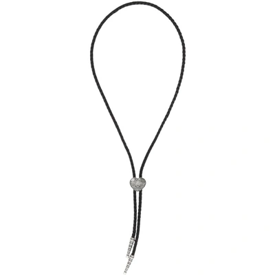 Saint Laurent Bolo Tie Heart Pendant Necklace In Black