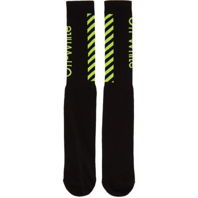 Off-white 黑色 And 黄色 Diag 中筒袜 In Black/fluo