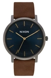NIXON THE PORTER LEATHER STRAP WATCH, 40MM,A10582984