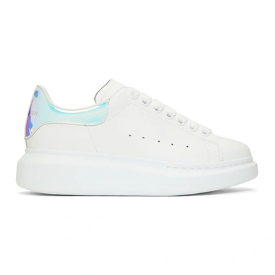 Alexander Mcqueen Iridescent-trimmed Leather Exaggerated-sole Sneakers In White